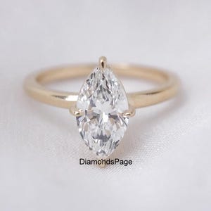 Classic Solitaire Ring, 18K Yellow Gold Proposal Ring, 14x7 MM Marquise Cut Diamond Ring, Compass Prong Set Ring, Moissanite Engagement Ring