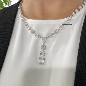Multi Shape Moissanite Tennis Necklace For Bridal, 18k Gold Lariat Necklace, Luxury Wedding Necklace, Party Wear Necklace, Anniversary Gift