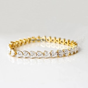 0.50 CT Each Heart Cut Colorless Moissanite Bracelet, 14k Yellow Gold Tennis Bracelet, East To West Style Women&#39;s Bracelet, Anniversary Gift