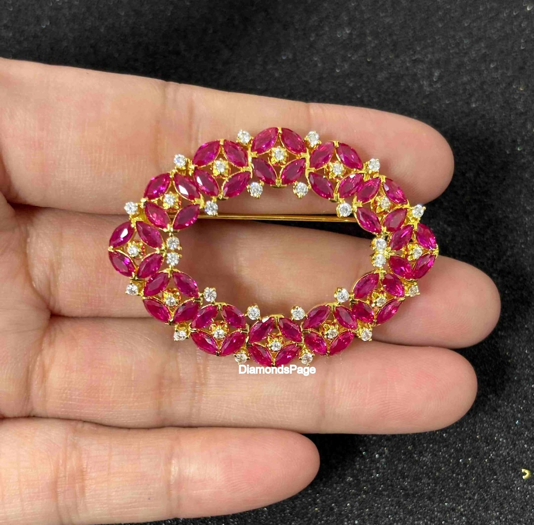 Ruby Stone Brooch Ellipse Shape Design Brooch, Marquise Cut Pink Ruby Gemstone Brooch ...