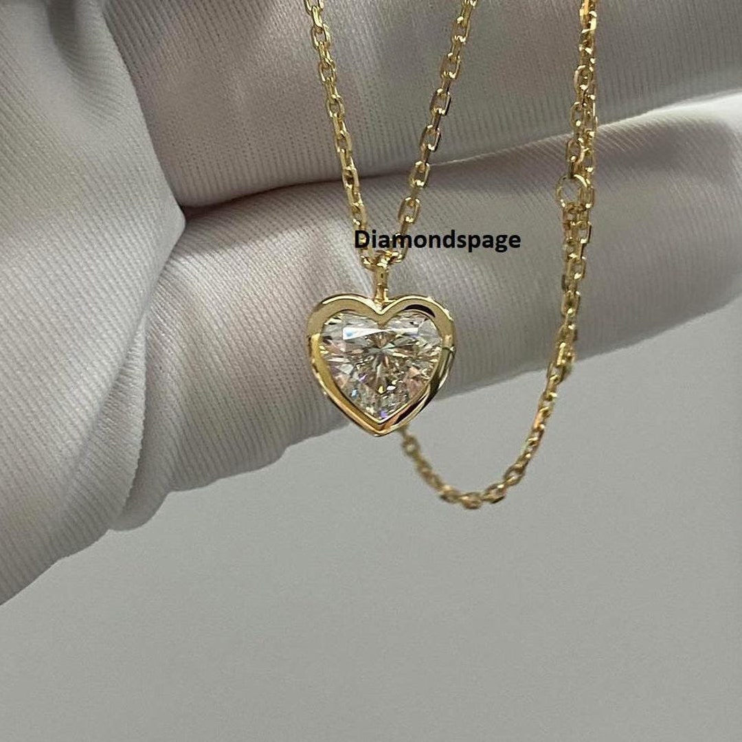 Bezel Set 8 MM Heart Cut Colorless Moissanite Diamond Pendant, 10k ...