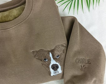 Custom Embroidered Dog Sweatshirt from Photo,Personalized Cat Face with Name Crewneck,Embroidered Cartoon Pet Sweatshirt Using Pet Photo