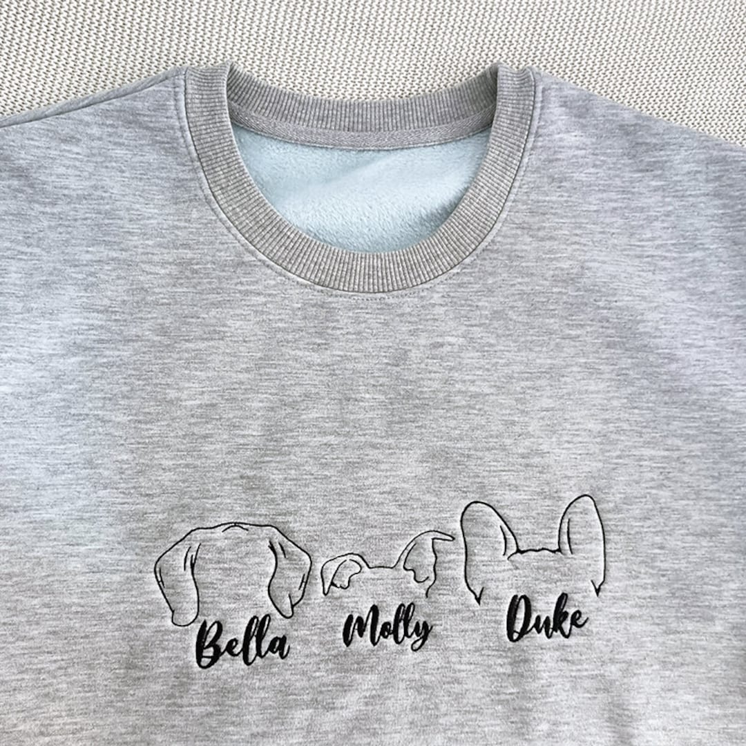 Custom Embroidered Pet Sweatshirts,pet Lover Gifts,embroidered With Dog Ear Outline,dog