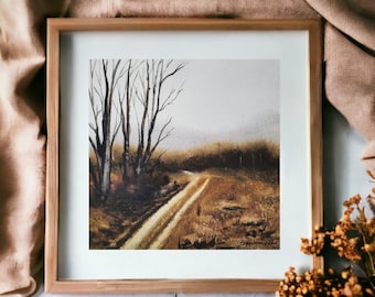 Autumn landscape • Watercolor painting • Road • Countryside • Landscape • Art print