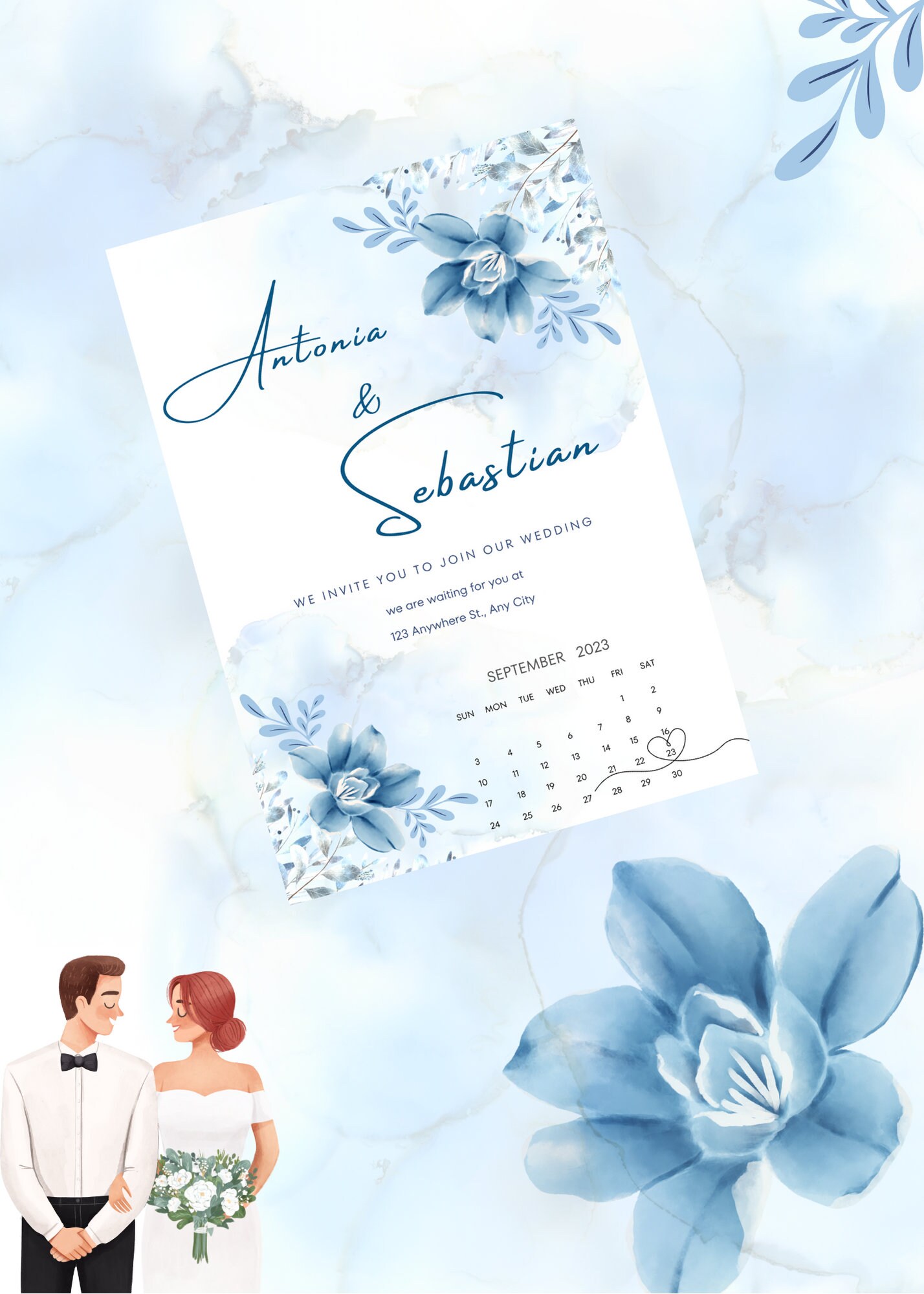 Wedding Invitation Blue Flowers, INSTANT Download, Editable, Printable ...