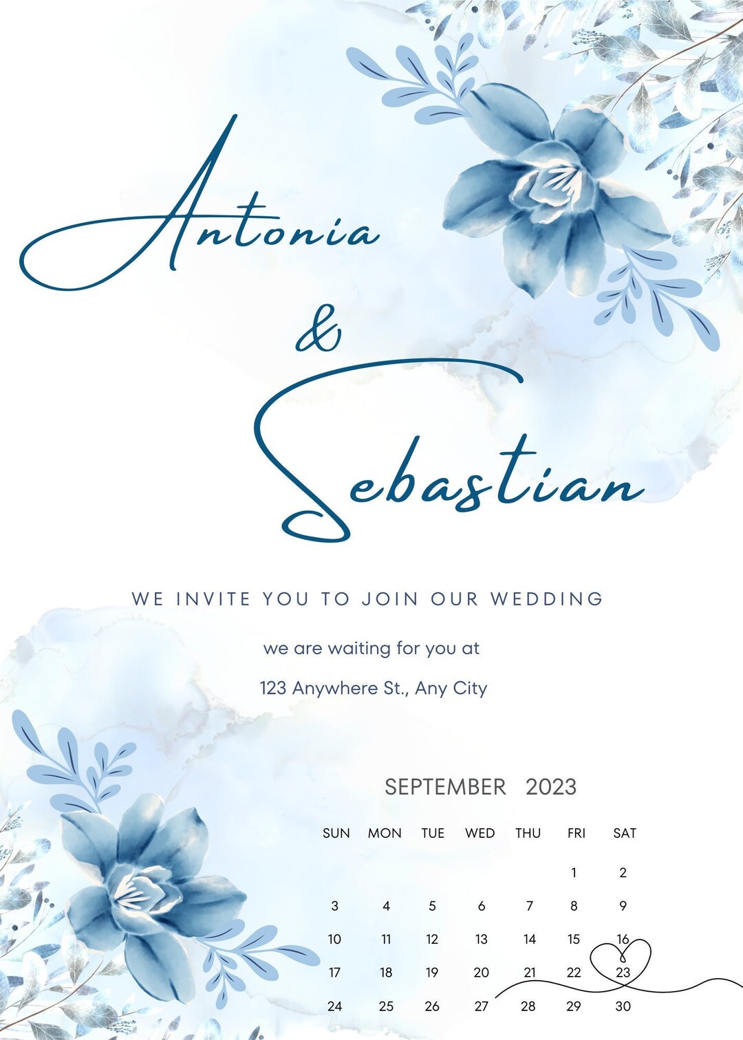 Wedding Invitation Blue Flowers, INSTANT Download, Editable, Printable ...