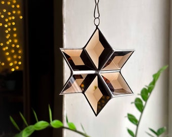 Glass Star Sun catcher | Geometric Glass Indoor Outdoor, Garden Art Morphing Design, Window or Garden Decor, Rainbow Light Prism Effect