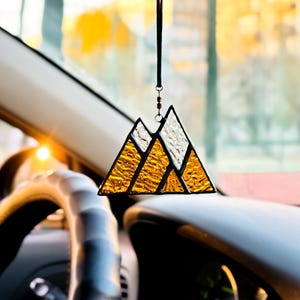 Stained Glass Car Sun Catcher: Mountain Rearview Mirror Charm