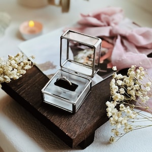 Slim Glass Proposal Ring Box with Slot, Pocket Engagement Ring Holder, Small Geometric Ring Bearer Box for Wedding Ceremony, Gift for Bride
