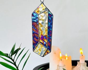 Crystal Hanging Window Decoration, Iridescent Glass Wall Art, Geometric Rainbow Ornament, Handmade Boho Decor