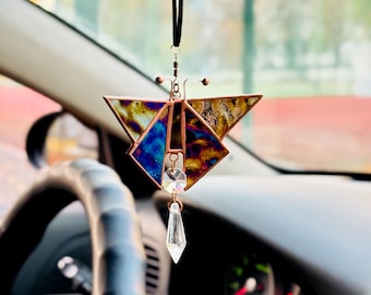 Stained Glass Butterfly Car Mirror Charm | Rearview Suncatcher Ornament | Travel Gift | Butterfly Car Decor | Crystal Drop | Travel Gift