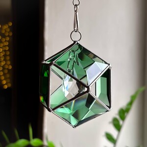 Brun solfångare i målat glas med kristallprisma, geometrisk hängande fönsterdekor, fasetterad glasprydnad, glänsande present till hemmet, bohemisk charm bild 12