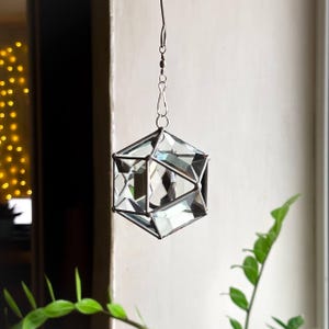 Brun solfångare i målat glas med kristallprisma, geometrisk hängande fönsterdekor, fasetterad glasprydnad, glänsande present till hemmet, bohemisk charm bild 19