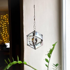 Brun solfångare i målat glas med kristallprisma, geometrisk hängande fönsterdekor, fasetterad glasprydnad, glänsande present till hemmet, bohemisk charm bild 20
