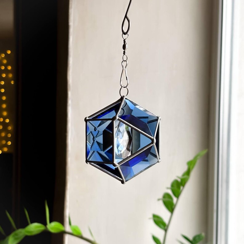 Brun solfångare i målat glas med kristallprisma, geometrisk hängande fönsterdekor, fasetterad glasprydnad, glänsande present till hemmet, bohemisk charm bild 11