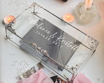Personalized Glass Memory Box with Lid, Wedding Card Holder, Custom Anniversary Keepsake