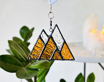 Geometric Stained Glass Mountain Suncatcher: Boho Window Decor