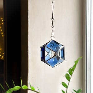 Brun solfångare i målat glas med kristallprisma, geometrisk hängande fönsterdekor, fasetterad glasprydnad, glänsande present till hemmet, bohemisk charm bild 8