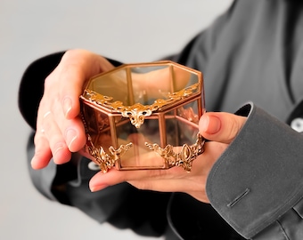 Personalized Glass Wedding Ring Box, Copper Ring Bearer Box, Custom Wedding Ring Holder, Vintage Glass Ring Box, Engagement Proposal Box