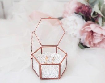 Engagement Wedding Ring Box, Geometric Ring Box, Clear Ring Stand, Hexagon Glass Ring Box. Jewelry Box, Minimalism Ring Box