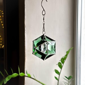 Brun solfångare i målat glas med kristallprisma, geometrisk hängande fönsterdekor, fasetterad glasprydnad, glänsande present till hemmet, bohemisk charm bild 15