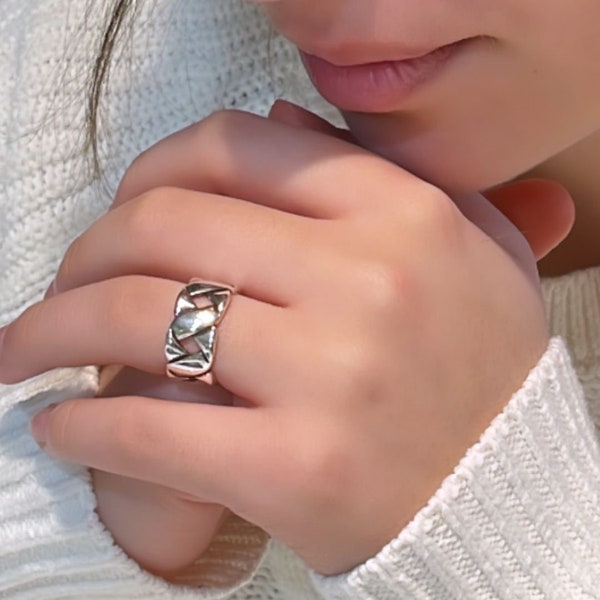 anillo trenzado de plata, anillo de plata s925, anillo de plata ajustable, anillo de plata mujer, anillo de plata hombre