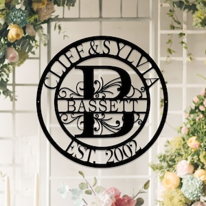 Personalized Family Name Metal Sign, Last Name Sign, Initial, Metal Monogram, Door Hanger, Housewarming Gift, Wedding Monogram, Wall Decor
