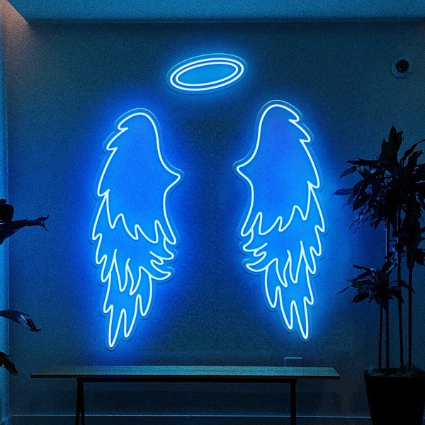 Angel Wings and Halo Custom Neon Sign, Angel Wings Neon Sign, Angel neon sign, Wings custom sign, Wedding Decor, Party Decor, Event Decor