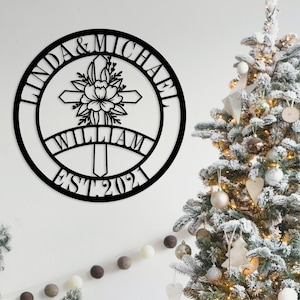 Personalisierte Familienname Metall Schild, Benutzerdefinierte Metallschilder, Nachname Zeichen, Wandkunst, Metallwanddekor, Kreuz Wandbehang, Weihnachten Metall