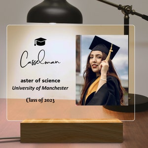 Personalized Photo Lamp Night Light, Custom Grad Gifts, PhD Graduation Gift, Class of 2023 Gift, Bedroom Night Light, Personalized Gifts