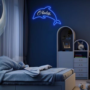 Custom Name Neon Sign Dolphin Light, Personalized Gifts, Custom UV Neon sign, Wall Decor Kids Room Decor, Gift For Kids, Christmas Gifs