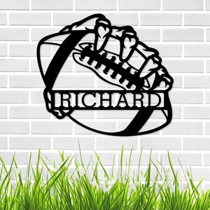 Decoración de Halloween, arte de pared de metal con el nombre del equipo de fútbol de EE. UU., letrero con el nombre del equipo de fútbol, letrero con el nombre del equipo deportivo, regalo para jugadores de fútbol de EE. UU., arte de pared deportivo, Halloween