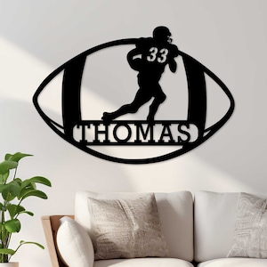 Arte de pared de metal personalizado de fútbol de EE. UU., letrero de fútbol, letrero con nombre de fútbol, letrero con nombre deportivo, regalo para jugadores de fútbol de EE. UU., arte de pared deportivo