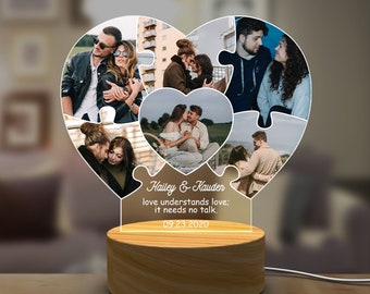 Custom Photo Wedding LED Light,  Personalized Gifts, Engagement Gifts, Newly Engaged Gifts, Gift for Her, Heart Lamp, Anniversary Plaque