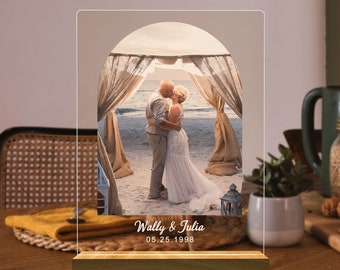 Luz LED de boda con foto personalizada, placa de aniversario, regalos de compromiso, regalos recién comprometidos, marco de compromiso, regalo para ella, regalo personalizado