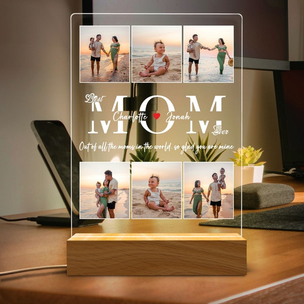 Lampe photo personnalisée, veilleuse, cadeaux pour la fête des mères, cadeaux personnalisés, veilleuse pour chambre à coucher, cadeau pour grand-mère, meilleure maman de tous les temps, cadeau pour elle