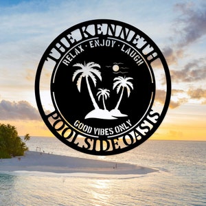 Placa de pátio personalizada, placa de pátio ou piscina tropical personalizada, placa tropical personalizada, placa de pátio externo, decoração de festa, presente de aniversário