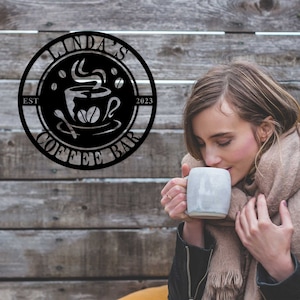 Placa de café de metal, placa de café personalizada, placa de bar de café, placa de café de cozinha, decoração de cozinha de café, café de aço, decoração de parede de cozinha