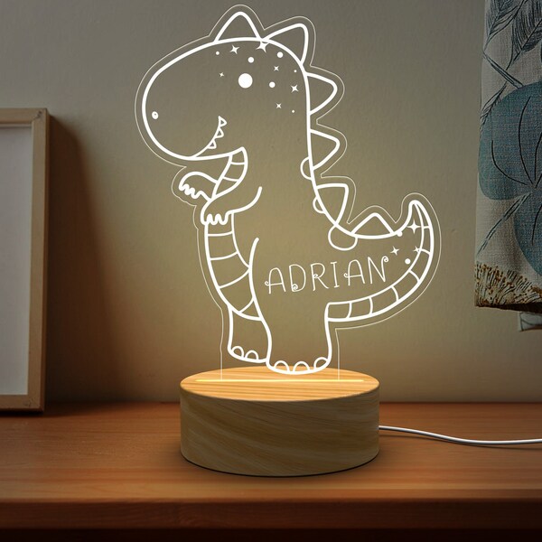 Luce con nome personalizzato dinosauro, Luce notturna personalizzata, Decorazione della camera con dinosauro, Bambino personalizzato, Regali per baby shower, Regali per bambini, Regali personalizzati