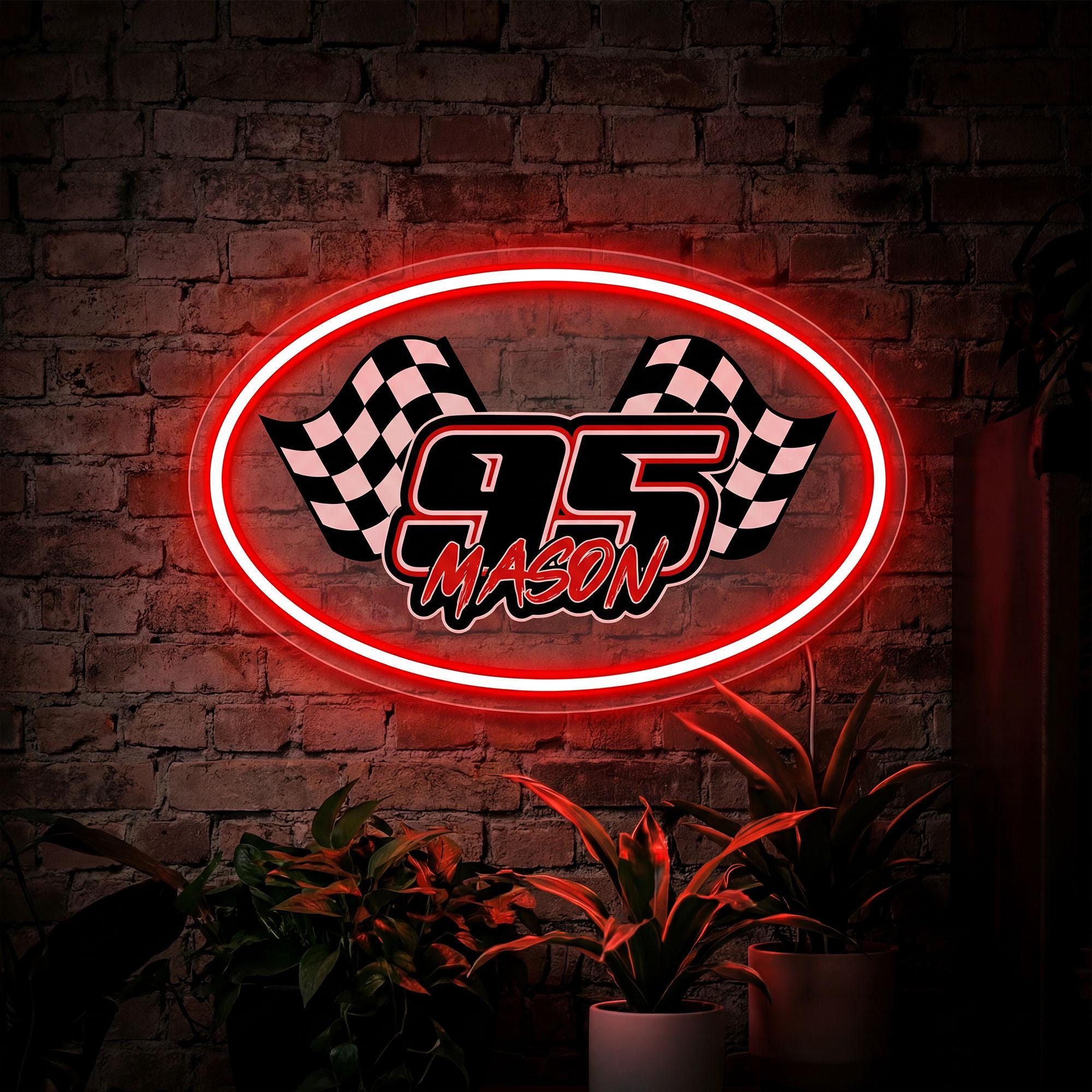 Custom Race Number Neon Sign, Personalized Name and Country Flag Racing ...
