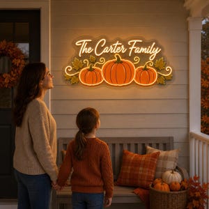 Op maat gemaakt pompoenveld familiebord, UV-geprinte herfst neonverlichting voor Thanksgiving veranda, entree decoratie, oogst familie cadeau voor huisdecoratie