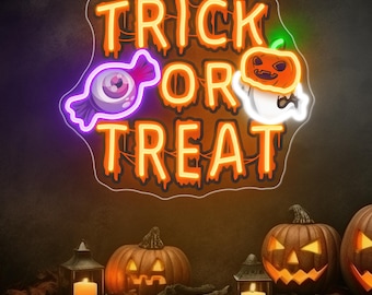 Des bonbons ou un sortilège, Néon LED Halloween personnalisé, Décoration de fête d'Halloween LED bonbon, Enseigne lumineuse chauves-souris, Cadeau d'Halloween personnalisé