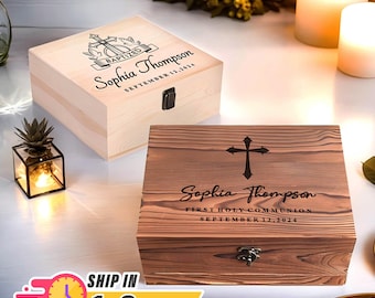 Caja de recuerdos para primera comunión de niño, ideal como regalo para primera comunión o confirmación, ideal como regalo para niña, recuerdo de madera personalizado, regalo RCIA