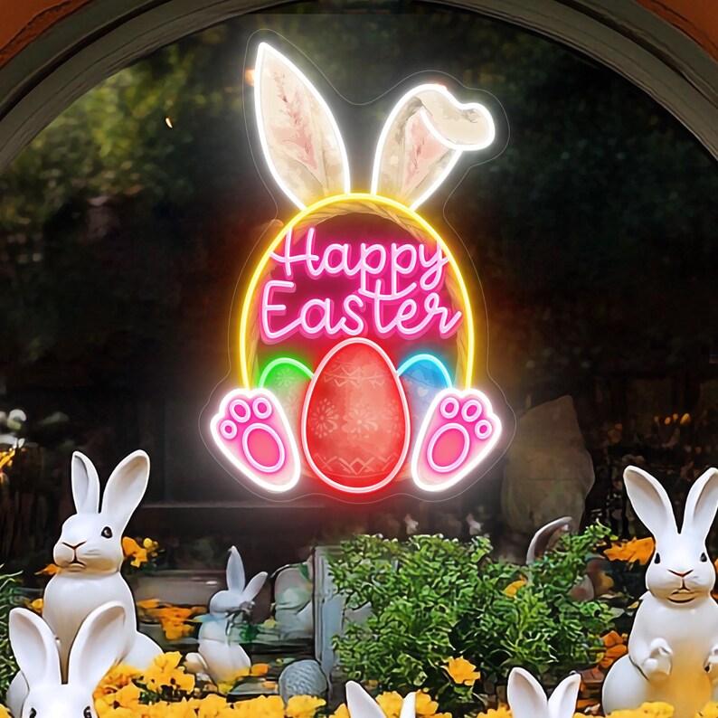Happy Easter Neon Sign,easter Egg Neon Sign,rabbit Neon Sign,easter Day ...