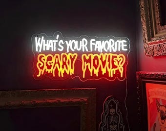Jaki jest Twój ulubiony neon z filmami grozy? Dekoracja pokoju z filmami grozy. Prezent z filmem grozy. Dekoracja z motywem filmu grozy. Prezent dla fanów filmów grozy.