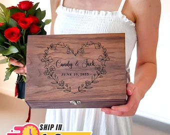 Personalized Walnut Keepsake Box, Wedding Memory Box, Wedding Keepsake Box, Anniversary Gift, Bridal Shower Gift, Gift For Couple,Wedding