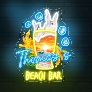 Beer Neon Sign, Beer Led Sign, Beer Glass Bottle Neon Light, Drink Bar Pub Wall Art Light, Beer Liquor Home Wall Decor,Beach Bar Neon Sign