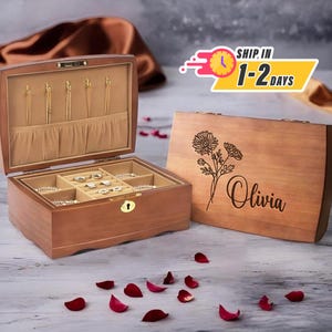 Scatola di legno per regali personalizzati, portagioie personalizzato, il miglior regalo per lei, organizer per gioielli in legno, regalo di compleanno personalizzato con fiori, regalo fatto a mano