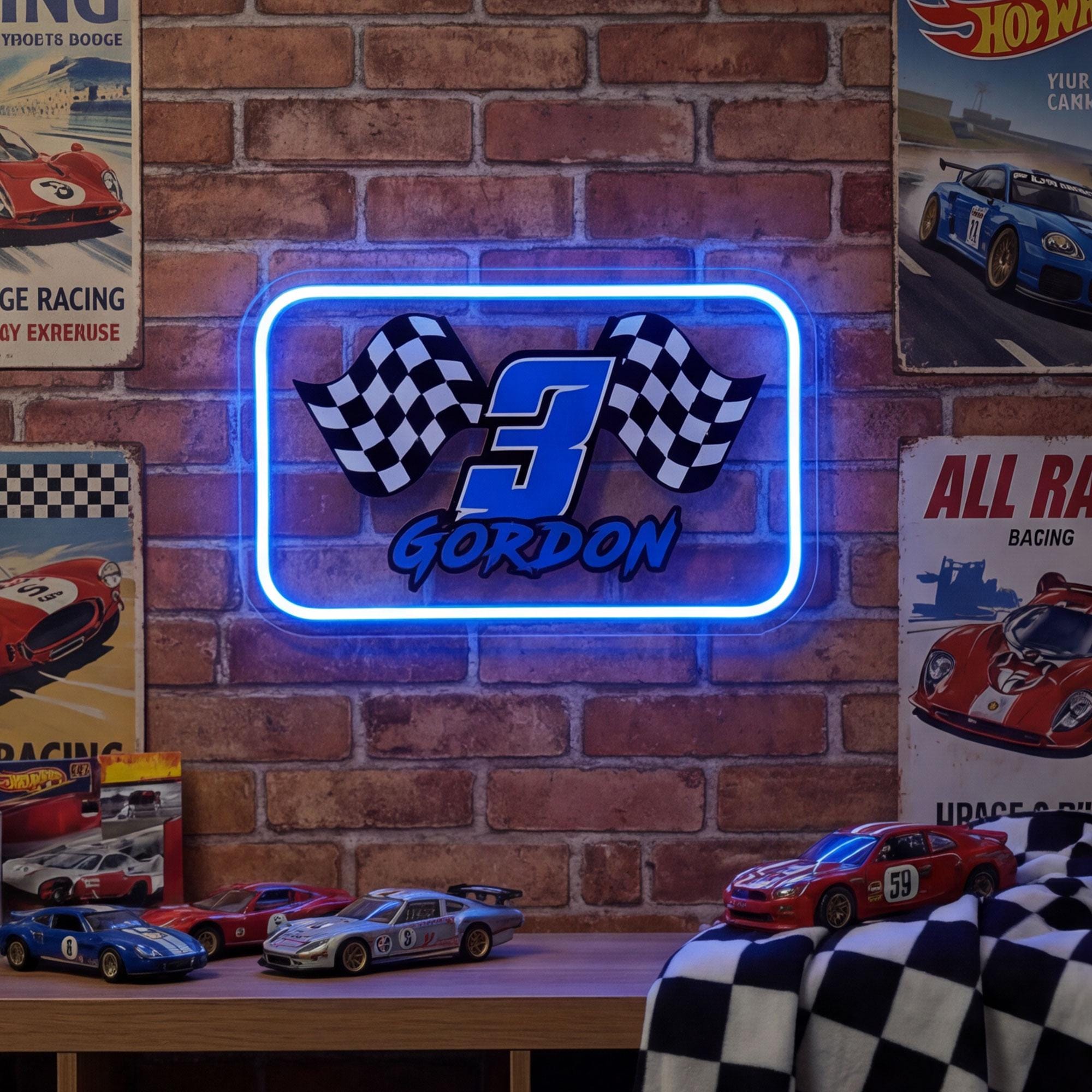 Custom Race Number Neon Sign, Personalized Name and Country Flag Racing ...