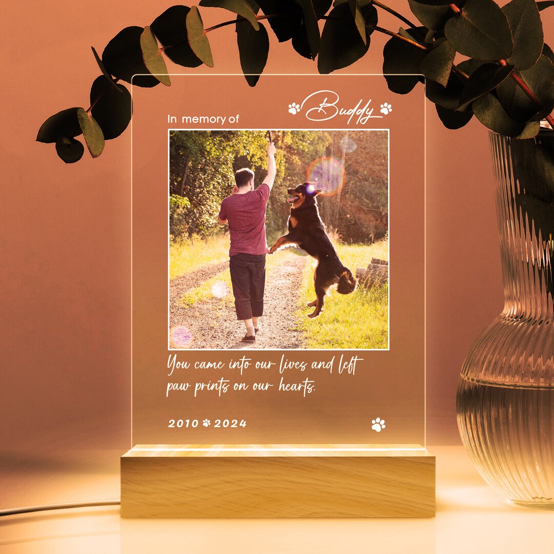 Personalized Pet Memorial Night Light, Photo Dog Loss Gift